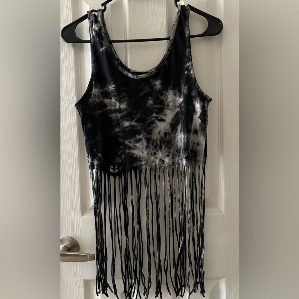 Wet Seal Fringe Stonewash Crop Tank. Festival, Glam Rock, 80’s, Punk, Y2K, Goth.